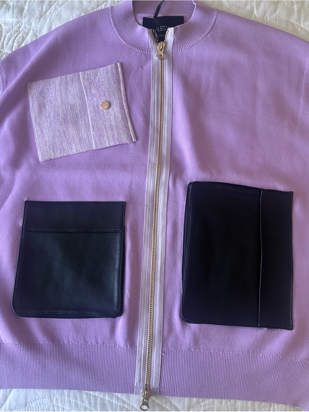 ALEEZA PARIS Lavender Zip Front Jacket with Contrasting Pockets